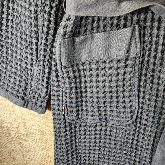 Onsen Waffle Knit 100% Supima Cotton Hooded Robe Unisex M Navy Blue - Picture 3 of 14